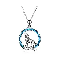 yfn collier pendentif loup en argent sterling 925 avec collier de lune opale 18 "bijoux de jour d'anniversaire pour femme petite amie (loup avec collier lune opale bleue)
