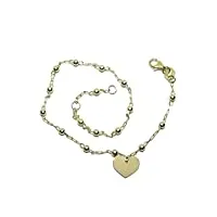 bracelet de cheville en or jaune 18 carats avec chaîne à maillons et perles de 3 mm en forme de cœur. longueur : 24,00 cm