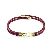 anchor & crew bracelet conway or jaune 9ct et cuir raie pastenague rouge bordeaux - femme - 21cm