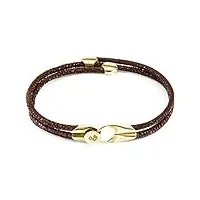 anchor & crew bracelet conway or jaune 9ct et cuir raie pastenague marron moka - femme - 23cm