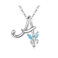 eudora collier initiale prenom papillon 925 argent lettre personnalisée alphabet pendentif collier cadeaux pour les femmes filles, chaîne 45cm