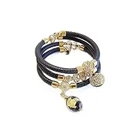 venezia classica - bracelet pour femme avec perles en verre de murano original et cuir véritable toscane à trois tours noir, avec feuille en or 24 carats et argent, fabriqué en italie doré