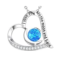 ginomay collier opale bleue femme je t'aime à la lune et au dos bijoux cadeaux d'anniversaire maman femme octobre 925 argent
