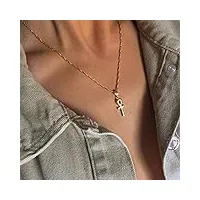 tseenyi ankh collier avec pendentif en forme de clé poinçonné en or - collier ras du cou - chaîne de protection pour femmes et filles (doré)