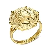 bobijoo jewelry - bague chevalière homme femme napoléon iii sertie griffée pièce 20 francs or louis acier 316l plaqué - 60 (9 us)