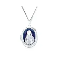 collier avec pendentif photo en agate bleue simulée notre dame de guadalupe, vierge marie ovale et camée pour femmes en argent sterling 925 gravé sur mesure