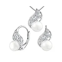 silvego - lps1697ws - parure de bijoux pour femme - argent 925/1000 - avec perle blanc naturelle design de feuille