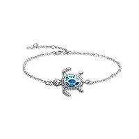 amiguo bracelet tortue de mer opale bleue bracelets en argent sterling bijoux pour femmes cadeaux bracelet réglable à 4 niveaux