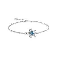 amiguo bracelet de cheville tortue de mer opale bleue bijoux de cheville en argent sterling pour femmes cadeaux cheville réglable à 4 niveaux (grand bracelet)