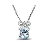 anazoz collier femme en or blanc 18 carats, pendentif nœud papillon et goutte aigue-marine naturelle 1.6ct bleu Élégance anniversaire