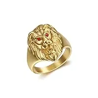 bobijoo jewelry - petite chevalière bague tête de lion acier inoxydable or yeux rouges homme femme enfant - 48 (4 us)