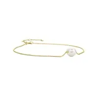 orovi bracelet pour femme en or jaune avec perle d'eau douce ronde blanche 7,5 mm - bracelet en or 14 carats (585) - longueur réglable : 17,5 à 21,5 cm, 17.5 centimeters, doré