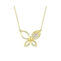 fancime collier femme or jaune 14 carats 585/1000 papillon pendentif et chaîne avec diamant naturelle bijoux minimaliste pour femme filles - chaîne ajustable: 40 + 5 cm