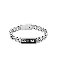 diesel bracelet pour hommes en acier, l 18.5cm bracelet en acier inoxydable argenté, dx1243040