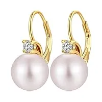 boucles d'oreilles femme or perle pendantes argent sterling maman cadeau noël anniversaire mariage c:oro