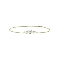 miore bijoux pour femmes bracelet avec 3 perles d'eau douce blanches 6.5 mm chaîne longueur réglable 18-22 cm en or jaune 14 carats / 585 or