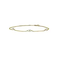miore bijoux pour femmes bracelet avec 3 perles d'eau douce blanches 4.5 mm chaîne longueur réglable 18-21 cm en or jaune 14 carats / 585 or