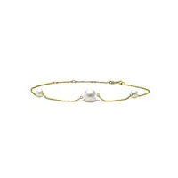 miore bijoux pour femmes bracelet avec 3 perles d'eau douce blanches 7 mm chaîne longueur réglable 17.5-21.5 cm en or jaune 14 carats / 585 or