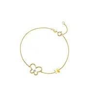 fancime bracelet avec pendentif papillon en or jaune 585 14 carats avec diamant naturel, charm cadeau bijoux pour femmes filles - longueur du bracelet : 17 + 3 cm