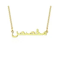 custom4u bijoux collier prénom personnalisable en arabe, pendentif nom gravé plaqué or acier inoxydable avec chaîne réglable 40+5cm,cadeau femme fille elle