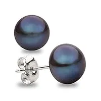 boucles d'oreilles en perles de culture d'eau douce forme de bouton noir secret & you - argent sterling 925 - disponible en 4 tailles de 8 mm à 11 mm