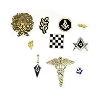bobijoo jewelry - lot ensemble 10 pin's franc-maçonnerie colonnes pavé mosaïque acacia noeud equerre compas myosotis g