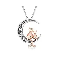 odinstone collier chat en argent sterling s925, pendentif chat sur la lune, bijoux cadeau pour femme fille, cadeaux de chat pour les amateurs de chat