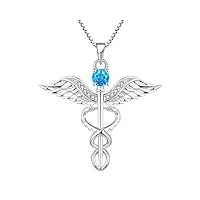 yl collier d'infirmière 925 argent coupé mars pierres de naissance bleu aigue-marine ailes d'ange caducée rn collier pendentif pour les femmes infirmière médecin