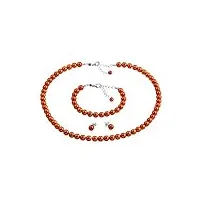 parure femme perles orange collier bracelet boucles d'oreilles titane argenté sans nickel