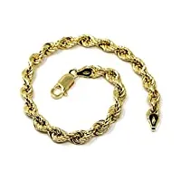 bracelet en or jaune 18 carats, corde tresse, épaisseur 6 mm, longueur 20,5 cm. fabriqué en italie.