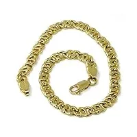 bracelet en or jaune 18 carats, œil de tigre, maille infini plate épaisseur 4,5 mm, longueur 19 cm, fabriqué en italie