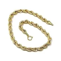 bracelet en or jaune 18 carats, corde tresse, épaisseur 4 mm, longueur 20,5 cm (8") fabriqué en italie