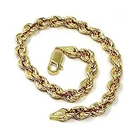 bracelet en or jaune 18 carats, corde tresse, épaisseur 7 mm, longueur 20 cm (7,9 pouces). fabriqué en italie