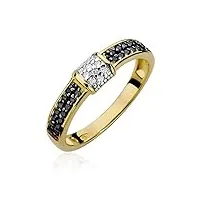 bague de fiançailles pour femme en or jaune 585 14 carats avec diamants noirs naturels