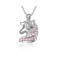 collier pendentif licorne en argent sterling 925, cadeaux d'anniversaire bijoux licorne pour filles femmes enfant (rosa)