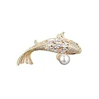 nykk broches lucky fish cristal broche cristal perle broche bijoux en cristal broche femmes et pins broches et pin's (color : gold)