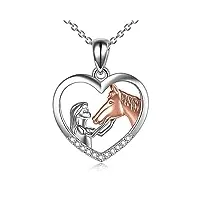 yfn collier fille et cheval pour filles bijoux de cheval en argent sterling cadeaux de cheval pour femme 18" (rose horse necklace)