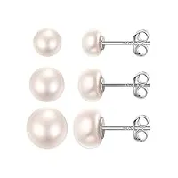 lot de boucles doreilles perles pour femme 3 paires clou d'oreilles argent 925 avec perle blanche grosses 6+8+10 mm - bijoux Élégant cadeau pour femme fille
