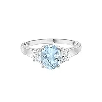 shine jewel anneau demi-lune !! bague à trois pierres ovale bleu aigue-marine en or 9k (or blanc, 66)