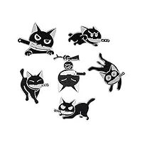 lot d'épingles en émail en forme de chat noir avec couteau - adorable broche de dessin animé en émail - pour femmes, filles, enfants - pour vêtements, sacs, etc.