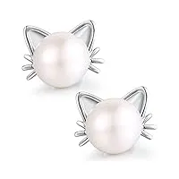 jiamiaoi boucle d'oreille femme argent chat bijoux boucle d'oreilles chat pour femme, boucles d'oreilles enfant fille,boucle d'oreille perle femme