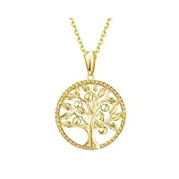 collier femme en or jaune 14 carats 585/1000 arbre de vie pendentif et chaîne bijoux minimaliste pour femme - chaîne ajustable: 40 + 5 cm