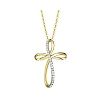 fancime collier femme en or jaune 14 carats 585/1000 croix pendentif et chaîne avec diamant naturelle bijoux minimaliste pour femme filles - chaîne ajustable: 40 + 5 cm