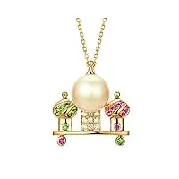 anazoz collier femme or 18 carats pendentif maison conte de fées avec perle pierres naturelles or rose fantaisie