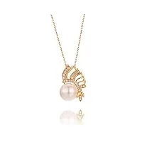anazoz collier femme or 18 carats pendentif silhouette indienne avec perle diamant 0.21ct or rose fantaisie
