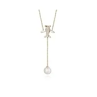 anazoz collier femme or 18 carats diamant pendentif avion avec perle akoya or rose fantaisie