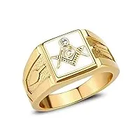 bobijoo jewelry - bague chevalière homme franc-maçon acier inoxydable or doré plaquéémail blanc diamant discret - 58 (8 us)