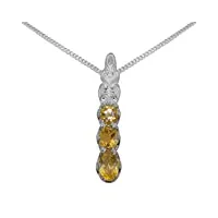 pendentif artisanale (de haute qualité) pour femme en or blanc 585/1000 (14 carats) sertie de citrine - longueur de la chaîne -18