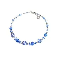 venezia classica - collier pour femme ras du cou avec perles en verre de murano original, collection diana, bleu avec feuille en argent, fabriqué en italie certifié