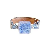 venezia classica - bracelet pour femme avec perle carrée en verre de murano original et cuir véritable toscane, collection kate avec feuille en or 24 carats ou argent